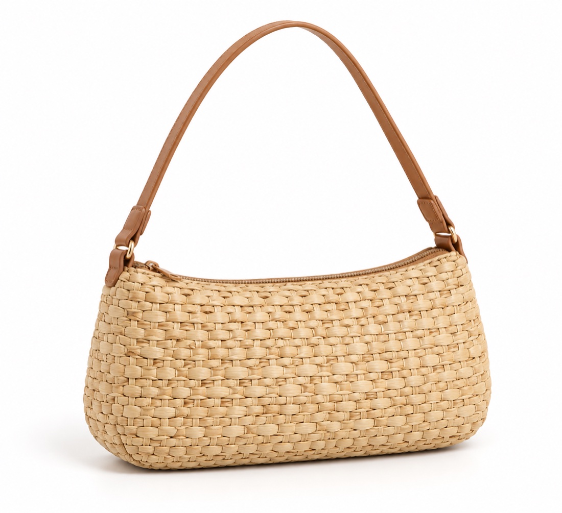 Custom Straw Woven Women Shoulder Bag with Zip Closure OEM ODM listing image