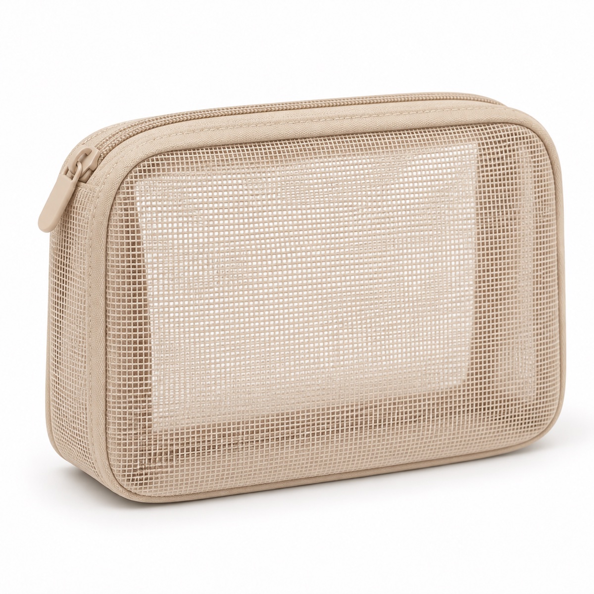Supplier listing view 2 for Custom Beige Polyester Mesh Zipper Cosmetic Pouch Travel Makeup Organizer OEM ODM, Yunshengyuan product reference 1601989204764.