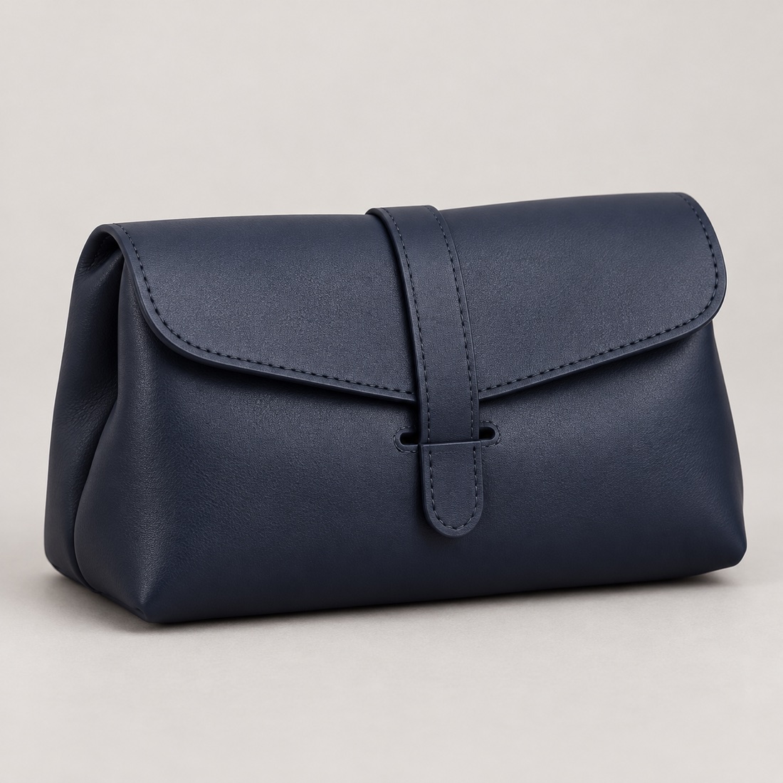 Custom Navy PU No-Zipper Flap Cosmetic Pouch Travel Makeup Bag OEM ODM catalog listing image