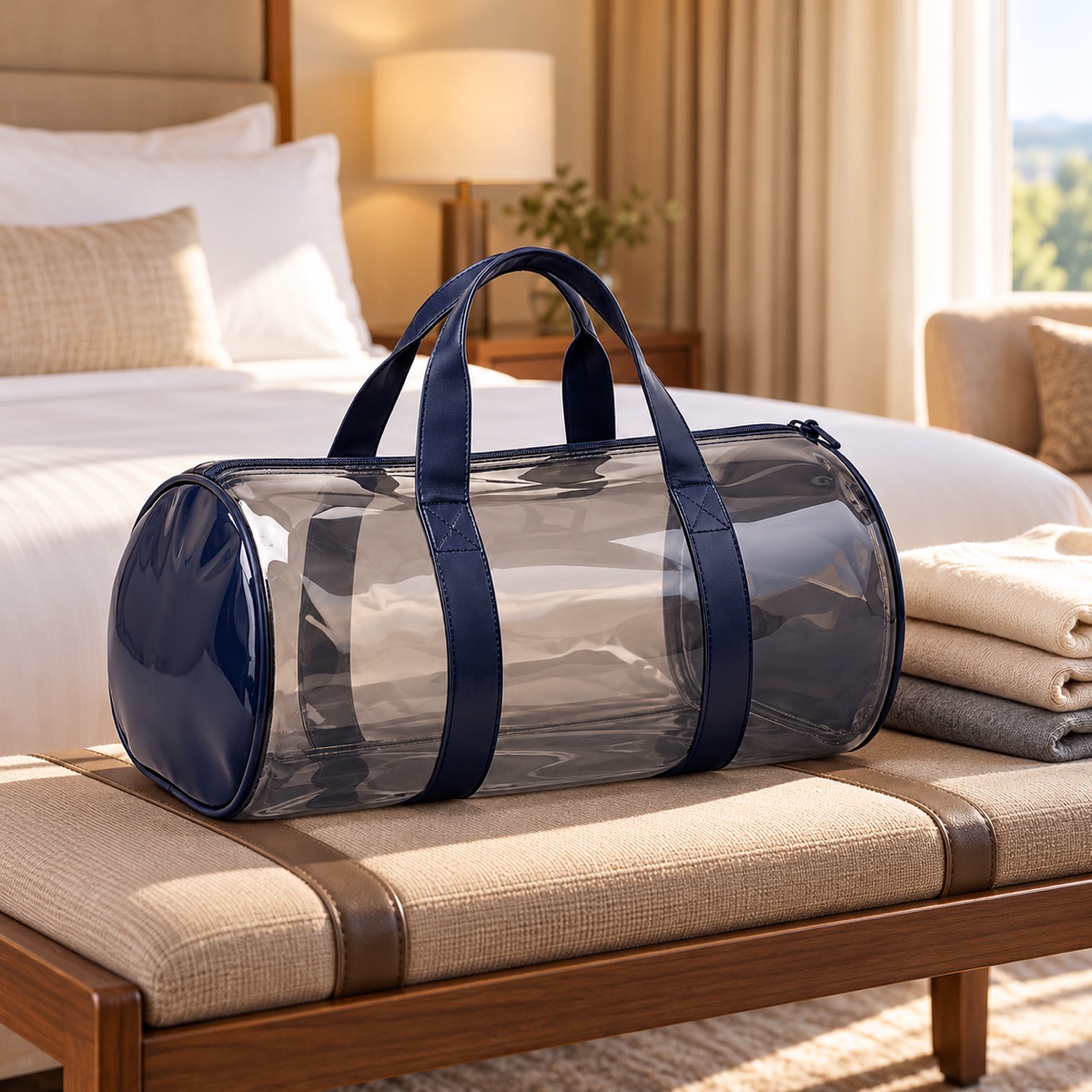 Supplier listing view 4 for Custom Clear PVC Pillow Shape Travel Duffel Bag with Navy Handles OEM ODM, Yunshengyuan product reference 1601989218465.