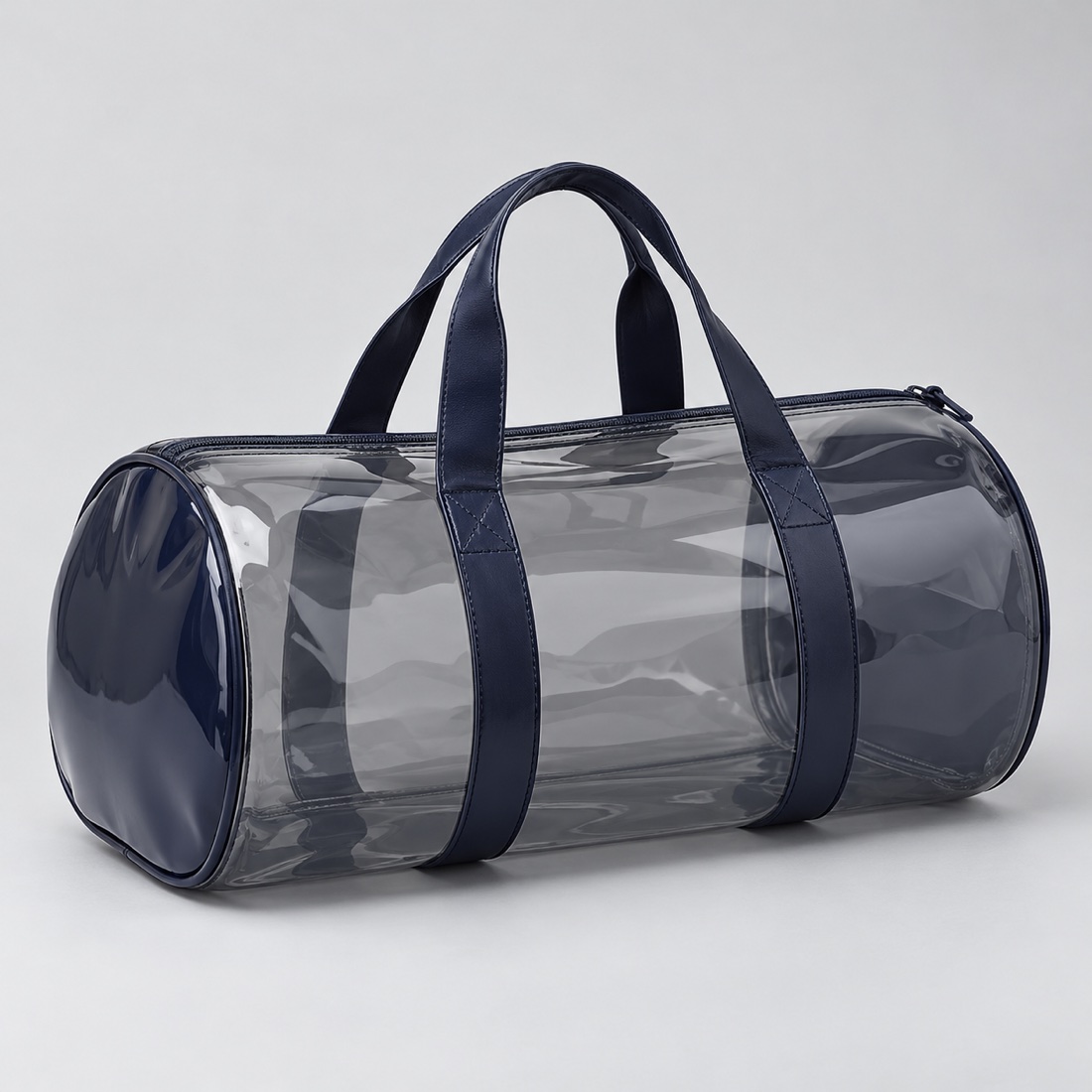 Custom Clear PVC Pillow Shape Travel Duffel Bag with Navy Handles OEM ODM listing image