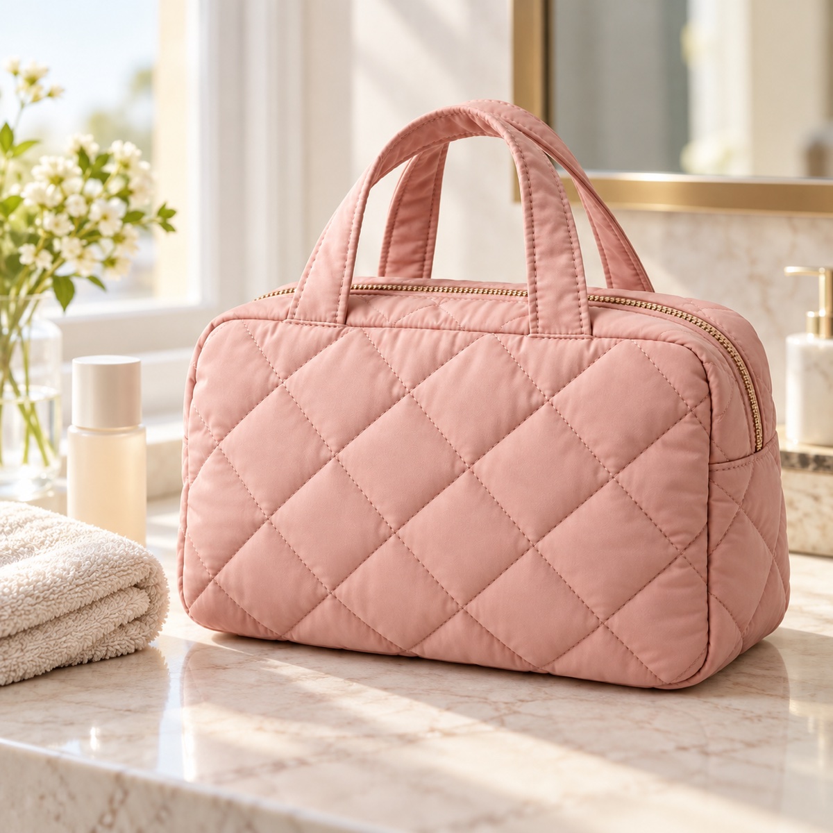 Supplier listing view 4 for Custom Quilted Polyester Handle Cosmetic Pouch Travel Makeup Bag OEM ODM, Yunshengyuan product reference 1601989224551.