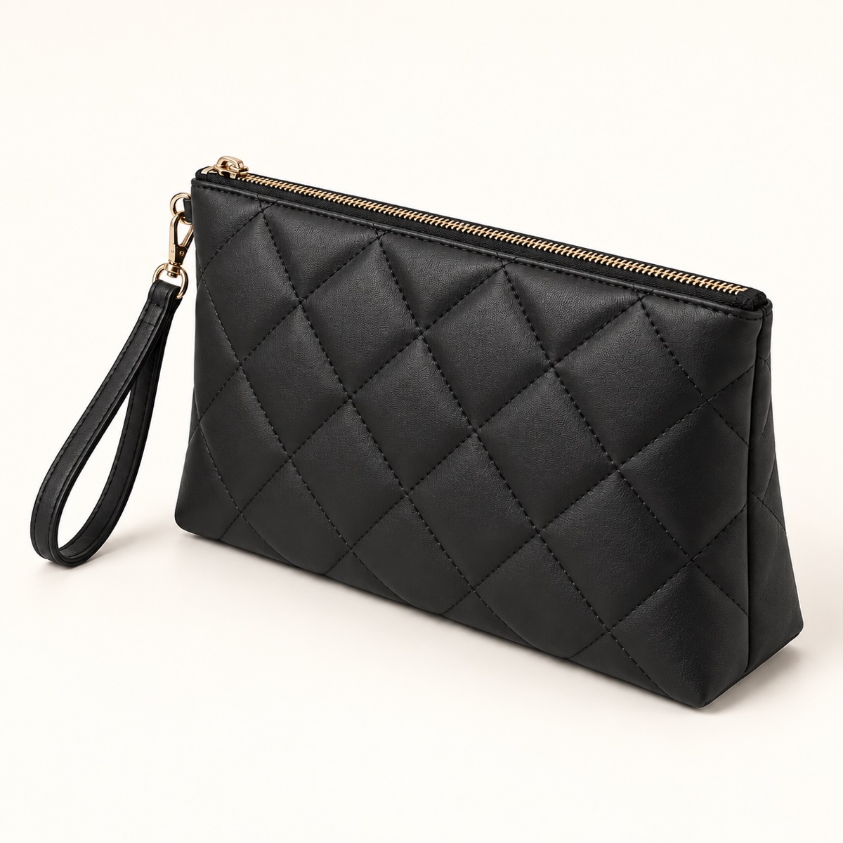 Supplier listing view 3 for Custom Black Quilted PU Zipper Cosmetic Pouch with Wrist Strap OEM ODM, Yunshengyuan product reference 1601989417026.