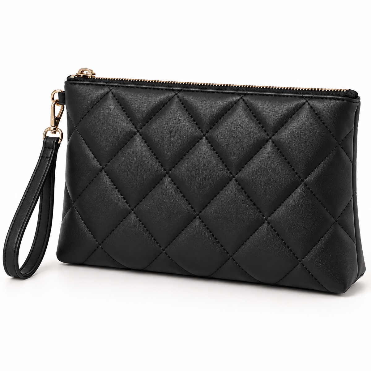 Supplier listing view 4 for Custom Black Quilted PU Zipper Cosmetic Pouch with Wrist Strap OEM ODM, Yunshengyuan product reference 1601989417026.