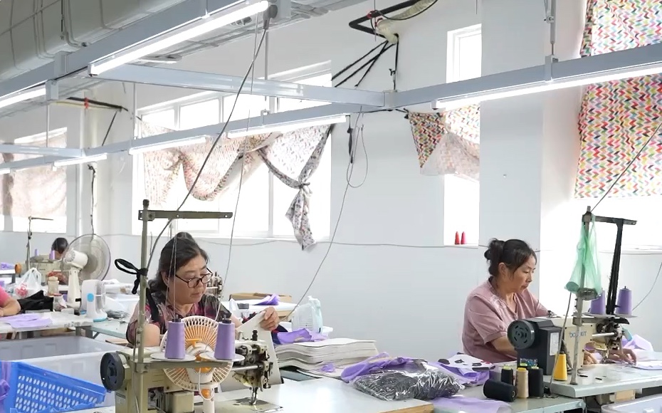 Cropped frame from the supplied factory video showing real sewing operations